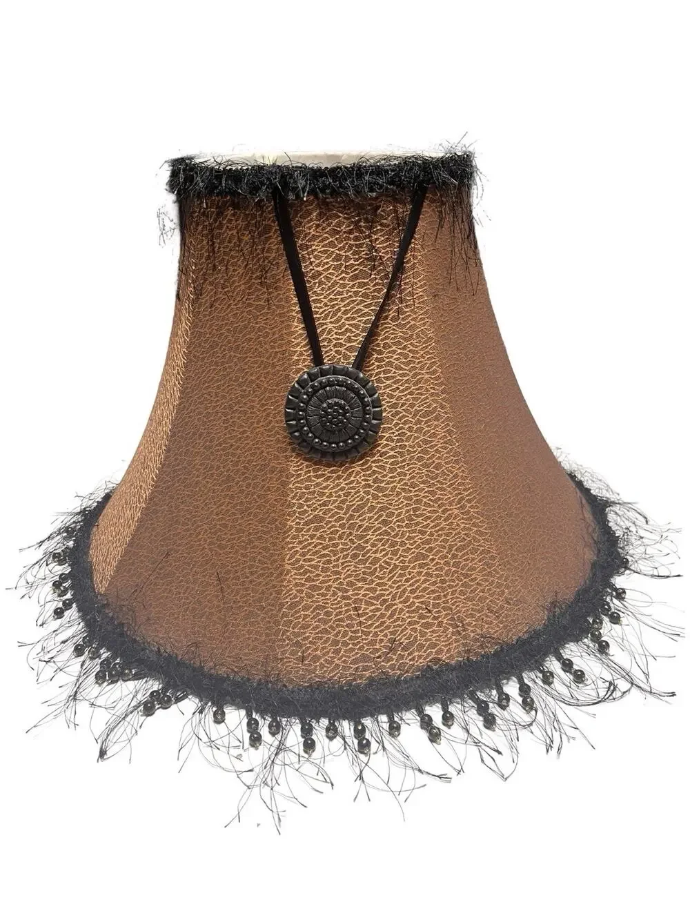 Dale Tiffany Table lamp Shade Animal Print Fabric Beaded Fringe Trim & Medallion